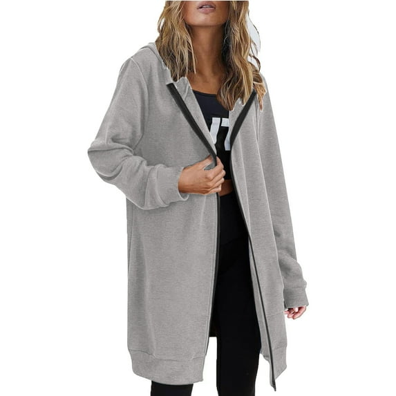 Atogsazn Womens Zip Up Hoodies Casual Oversized Sweatshirt for Women Lightweight Fleece Jacket Tops Outerwear with Pocket 01-Gray XXL Fashion