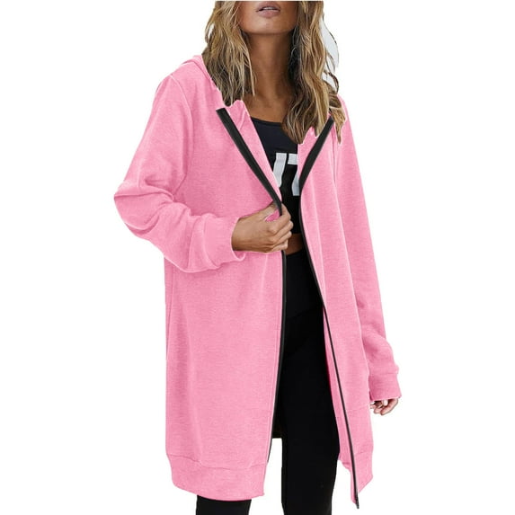 Atogsazn Womens Zip Up Hoodies Casual Oversized Sweatshirt for Women Lightweight Fleece Jacket Tops Outerwear with Pocket 01-Pink XXL Fashion