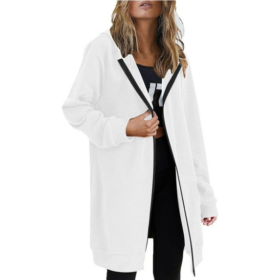 Atogsazn Womens Zip Up Hoodies Casual Oversized Sweatshirt for Women Lightweight Fleece Jacket Tops Outerwear with Pocket 01-White XL Fashion