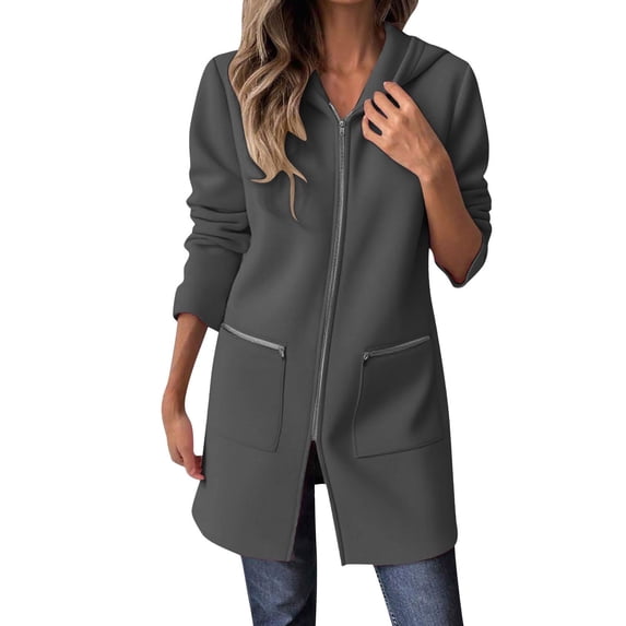 Atogsazn Womens Zip Up Hoodies Casual Oversized Sweatshirt for Women Lightweight Fleece Jacket Tops Outerwear with Pocket 02-Dark Gray L Fashion