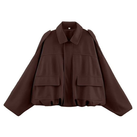Atogsazn Womens Zip Up Jacket Faux Suede Bomber Coat Oveesized Fall Lapel Motorcycle Streetwear Outerwear 01-Coffee S Fashion