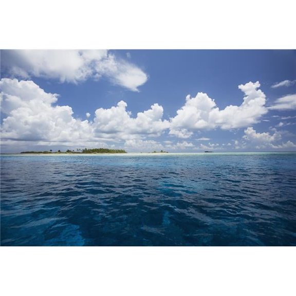 Atoll with Ship in The Distance - Tahiti Poster Print - 19 x 12 in.