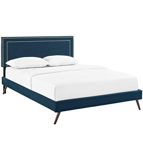Virginia Full Fabric Platform Bed with Round Splayed Legs-Azure