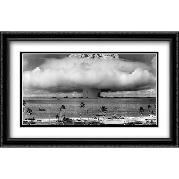 Atom Bomb 2x Matted 40x26 Large Black Ornate Framed Art Print