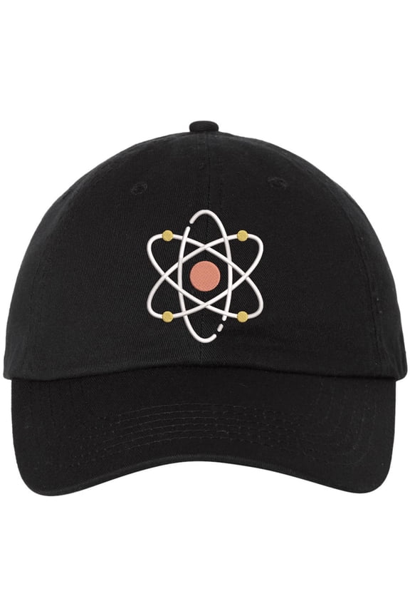 Atom Embroidered Dad Hat Science Baseball Cap Geek Nerd (Black)