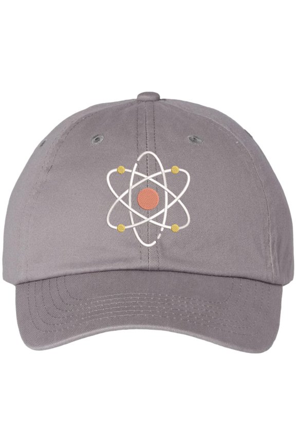Atom Embroidered Dad Hat Science Baseball Cap Geek Nerd (Grey)