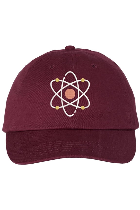Atom Embroidered Dad Hat Science Baseball Cap Geek Nerd (Maroon)