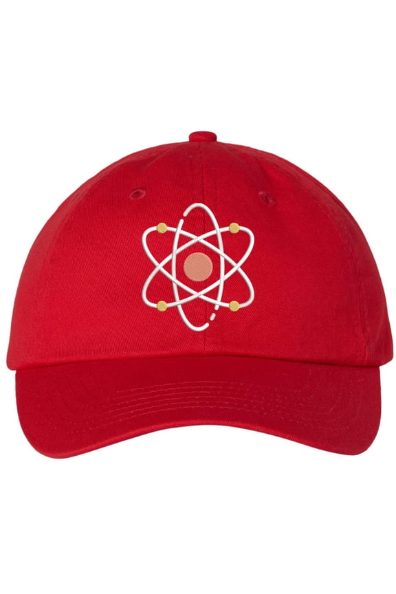 Atom Embroidered Dad Hat Science Baseball Cap Geek Nerd (Red)