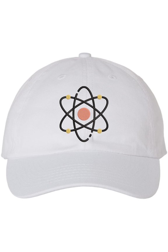 Atom Embroidered Dad Hat Science Baseball Cap Geek Nerd (White)