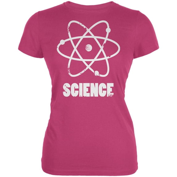 Atom Science Distressed Berry Pink Juniors Soft T-Shirt - X-Large