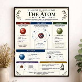 Atom Structure Chart Wall Art Print, Unframed Paper Poster 24x36in