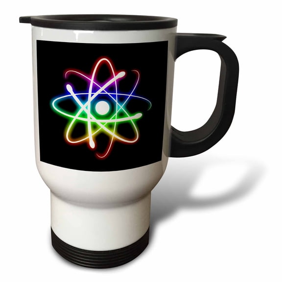 3dRose, Atom Symbol glowing on black bacground, 14oz Stainless Steel Travel Mug