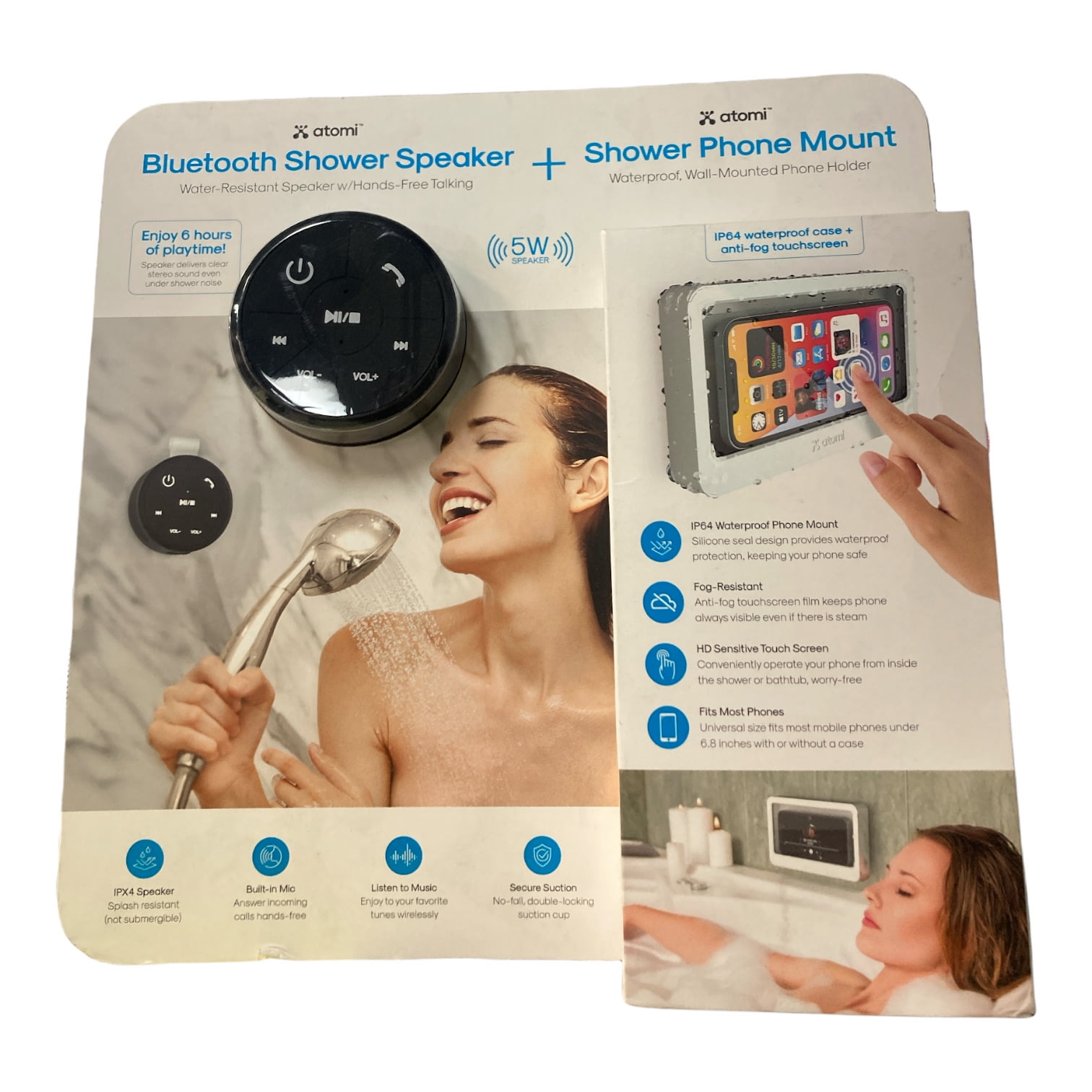 Atomi Bluetooth Shower Speaker + Phone Mount Combo