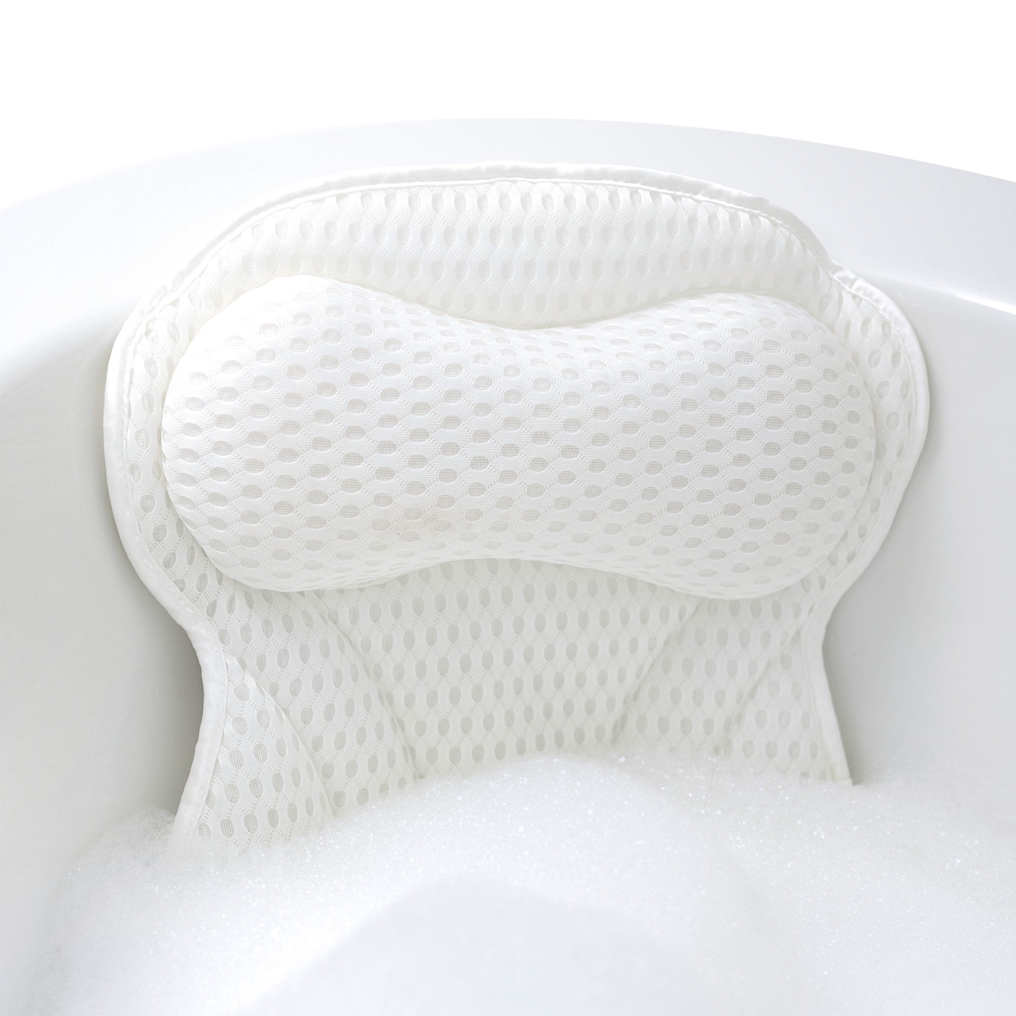 Atomi Ergonomic White Luxury Bath Pillow, Bath Pillow with Suction Cups, Neck and Head Support, L 17.3" x  W 16.5"