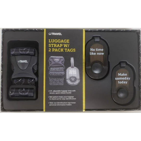 Atomi Inc. Time Luggage Strap & ID Tags Travel Set - No Time Like Now - Make Someday Today