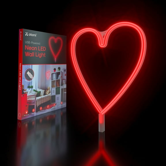 Atomi Neon LED Hanging Wall Art Heart - Red