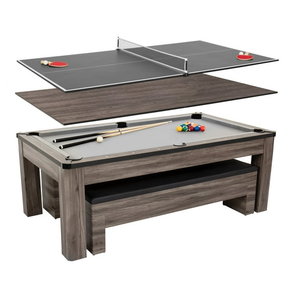 Atomic 7' Hampton 3-in-1 Combination Table Includes Billiards, Table Tennis, and Dining Table with Dual Storage Bench Seating (Box 2 of 2)