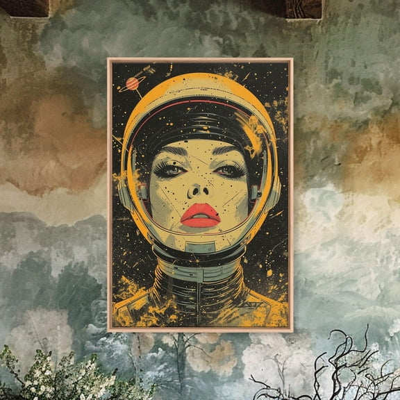 Atomic Age Astronaut Woman Vintage Space Art Unframed Paper Print