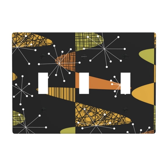 Atomic Age Geometric Mid Century 3 Gang Light Switch Cover Decorative Triple Toggle Wall Plate for Kitchen Bedroom Bathroom Living Room Decor