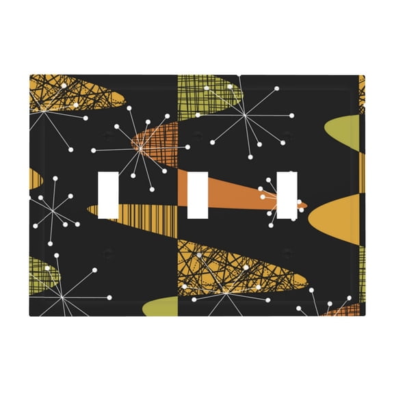 Atomic Age Geometric Mid Century 3-Gang Wall Plate Modern Decorative Triple Toggle Switch Cover for Home & Commercial Use