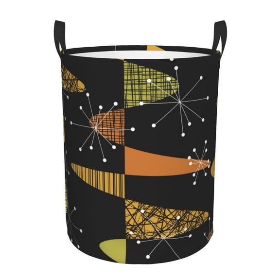Atomic Age Geometric Mid Century Foldable Laundry Hamper with Handle Storage Basket for Clothes Toys & Organizing
