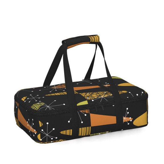 Atomic Age Geometric Mid Century Insulated Casserole Carrier for Hot Cold Food, Bakeware Potluck Thermal Lunch Bag for Lasagna, Parties, Tailgating