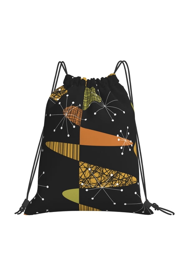 Atomic Age Geometric Mid Century Large Drawstring Backpack Casual Cinch Sack Bag Backpack for Sports Hiking Travel Gym