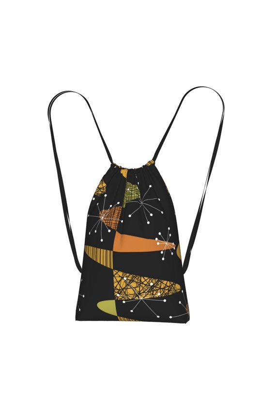 Atomic Age Geometric Mid Century Packable Drawstring Backpack, Lightweight Foldable Cinch Storage Bag for Gym Travel Shopping