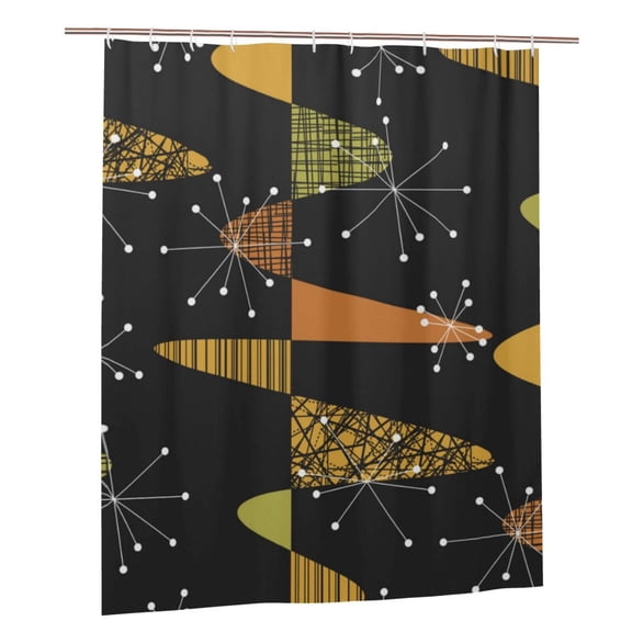 Atomic Age Geometric Mid Century Shower Curtain Set with Hooks Plastic Waterproof Bath Curtains 60X72 Inches for Bathroom Decor