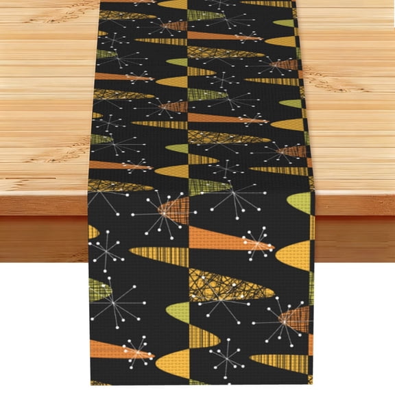 Atomic Age Geometric Mid Century Table Runner 13x72 Inch for Dining Table Kitchen Wedding Party Decor Fireplace Mantle