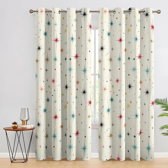 Atomic Bedroom Curtains - 50s Boho Mid Century Modern Printed Living Room Curtains, Atomic Home Decor Blackout Window Drapes with Grommet 42"W x 84"L (Pack of 2)