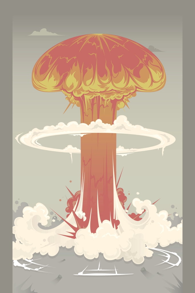 Atomic Bomb Mushroom Cloud Cartoon Trippy Explosion Cool Wall Art Print ...
