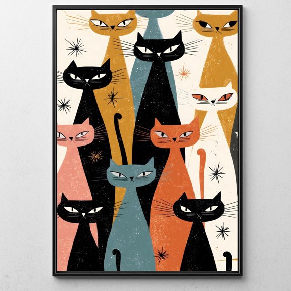 Atomic Cat Poster, Mid Century Modern Retro Illustration for Display in Living Room and Bedroom and Coordinated Home Gallery Display