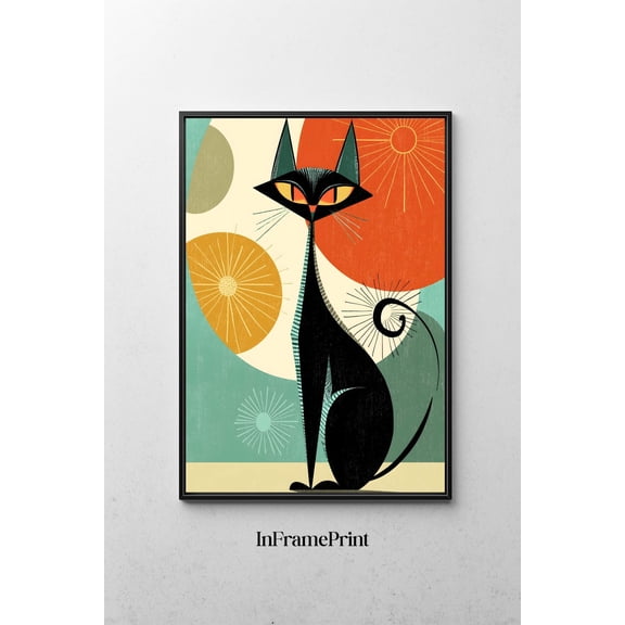 Atomic Cat Retro Black Cat Mid Century Modern Decor
