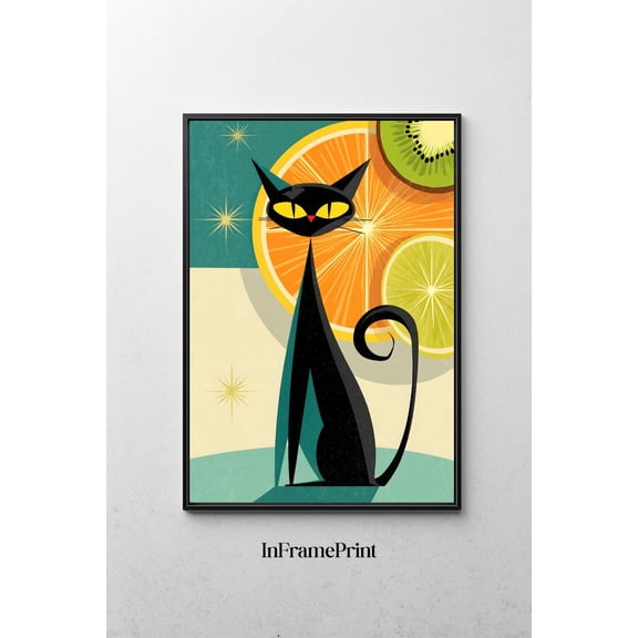 Atomic Cat Retro Fruit Mid Century Decor Wall Art Unframed Paper Print