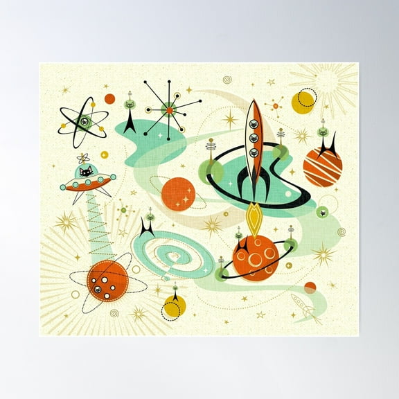 Atomic Cats In Space ©Studioxtine Poster Wall Art, Modern Wall Decor For Living Room Bedroom, 8x12 UNFRAMED