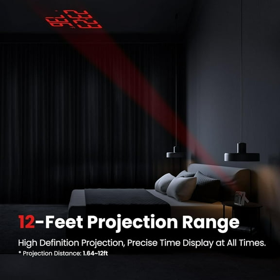 Projection Alarm Clock with Weather Sensor, Digital Thermometer & Hygrometer, Black