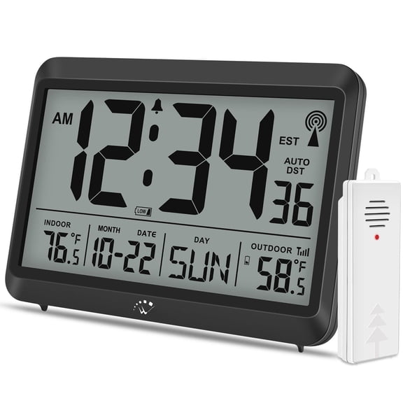 Atomic Clock With Indoor Outdoor Temperature - 8.5'' Digital Operated  Self-setting 4 Time Zones Dst