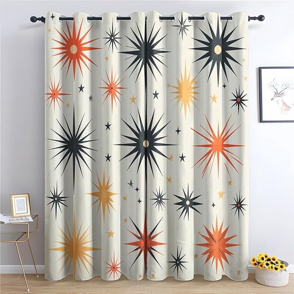 Atomic Curtains for Bedroom Decor, Mid Century Pattern Design Blackout Drapes, Modern Retro Abstract Curtains for Kitchen Bathroom Cafe 53"W x 96"L (Pack of 2)