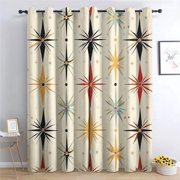 Atomic Curtains for Bedroom Decor, Star Retro Abstract Pattern Design Blackout Drapes, Mid Century Modern Curtains for Kitchen Bathroom Cafe 26"W x 45"L (Pack of 2)