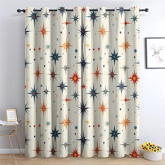 Atomic Curtains for Bedroom Decor, Star Retro Abstract Pattern Design Blackout Drapes, Mid Century Modern Curtains for Kitchen Bathroom Cafe 26"W x 63"L (Pack of 2)