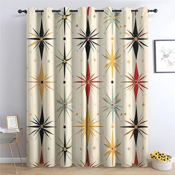 Atomic Curtains for Bedroom Decor, Star Retro Abstract Pattern Design Blackout Drapes, Mid Century Modern Curtains for Kitchen Bathroom Cafe 53"W x 96"L (Pack of 2)