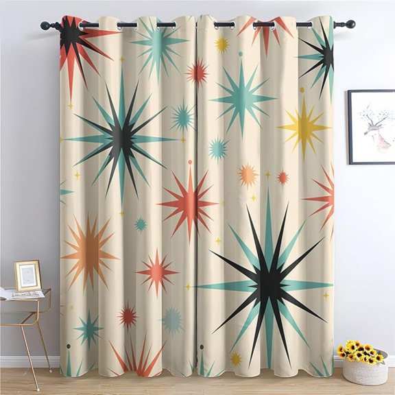 Atomic Curtains for Living Room, Mid Century Modern Blackout Curtains for Bedroom - Retro Abstract Decor Window Curtains, Grommet Drapes 42"W x 63"L (Pack of 2)