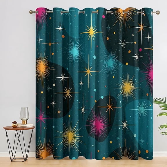Atomic Curtains for Living Room, Mid Century Modern Retro 1950s Blackout Curtains, Atomic Room Decor, Thermal Darkening Bedroom Window Drapes, Grommets 53"W x 96"L (Pack of 2)