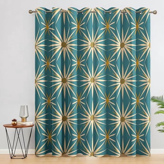 Atomic Curtains for Living Room, Mid Century Modern Retro 1950s Starbursts Blackout Curtains, Atomic Room Decor, Thermal Darkening Bedroom Window Drapes, Grommets 26"W x 45"L (Pack of 2)