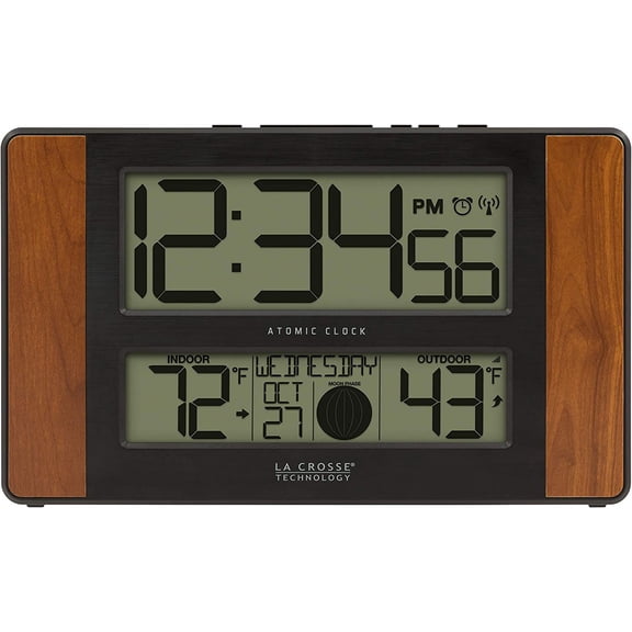 Atomic Digital Clock with Temperature Moon Phase and Wireless Sensor for Home Office