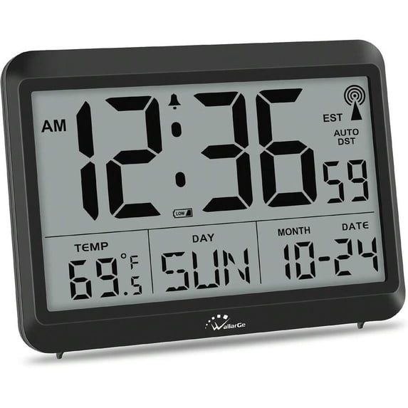 All Set Clock Atomic Digital Wall Clock Battery Operated, Self-Setting, Large Display ...