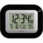 Atomic Digital Wall Clock with IN Temp and Date-Black