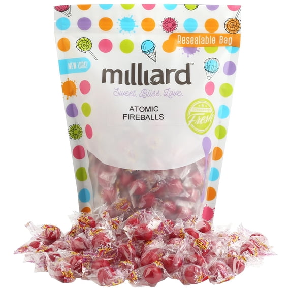 Atomic Fireballs Medium Size- Wrapped - 2 Lb.- Bulk Candy - Resealable Bag