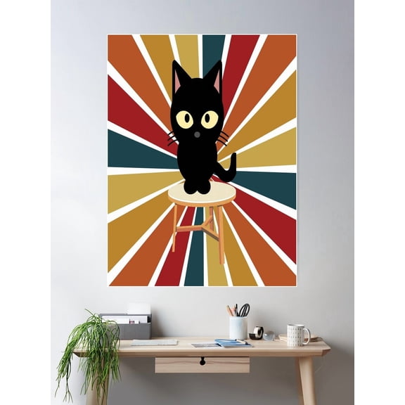 Atomic Mid Century Cat,Retro Atomic Cats,Mid Century Black Cat, Poster Wall Art, Modern Wall Decor For Living Room Bedroom, 8x12 UNFRAMED